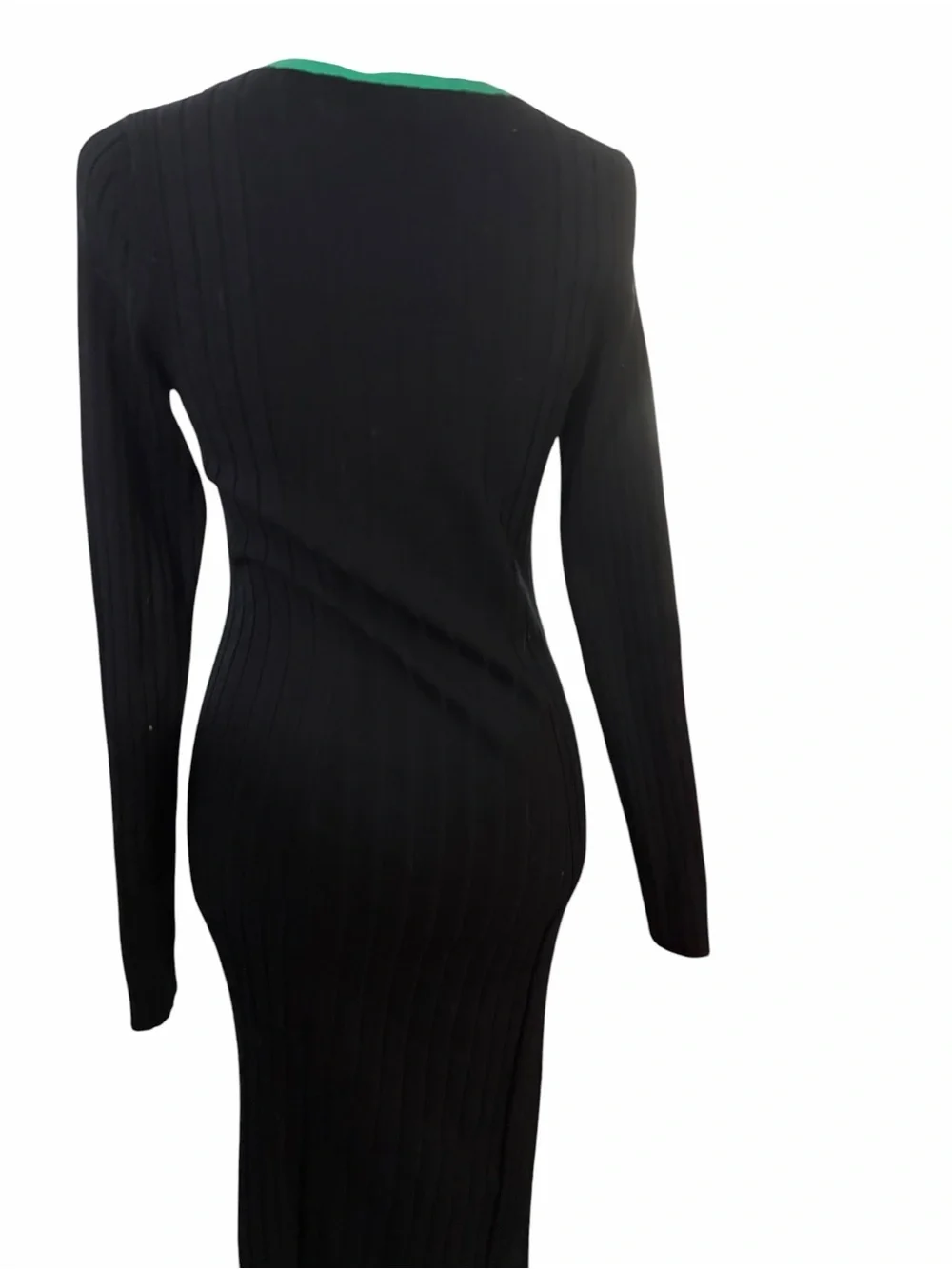 Fitted Black Maxi Dress with Green Trim